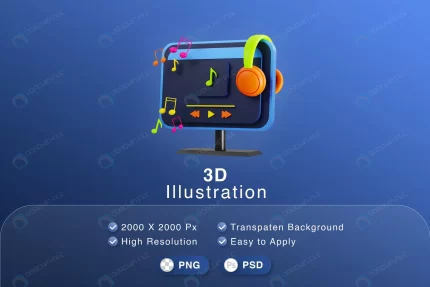 3d illustration computer playing music with music rnd344 frp30956527 1 - title:graphic home - اورچین فایل - format: - sku: - keywords: p_id:353984