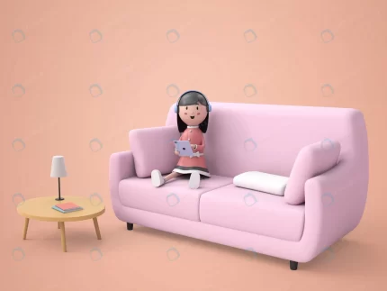 3d illustration lovely girl listening music sofa crc7eb68615 size128.35mb - title:graphic home - اورچین فایل - format: - sku: - keywords: p_id:353984