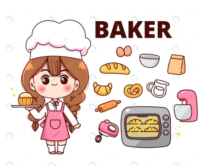 Baker equipment bakery element collection food cooking concept cartoon hand drawn cartoon art illustration - title:graphic home - اورچین فایل - format: - sku: - keywords: p_id:353984