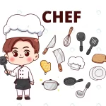 Chef equipment kitchen restaurant cook character concept cartoon hand drawn cartoon art illustration - title:Home - اورچین فایل - format: - sku: - keywords:وکتور,موکاپ,افکت متنی,پروژه افترافکت p_id:63922