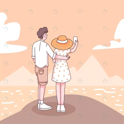 abstract young couple selfie together beach carto crc678258bc size1.70mb - title:graphic home - اورچین فایل - format: - sku: - keywords: p_id:353984