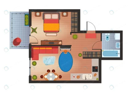 apartment house floor plan with furniture top vie crcf7268af0 size2.03mb - title:graphic home - اورچین فایل - format: - sku: - keywords: p_id:353984