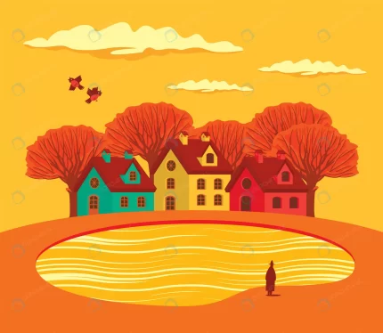 autumn landscape with village house rnd534 frp31527730 - title:graphic home - اورچین فایل - format: - sku: - keywords: p_id:353984