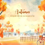 - autumn watercolor painting with many orange trees rnd720 frp10207041 - Home