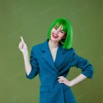 beauty fashion woman wearing green wig blue jacke crc45cc3721 size12.69mb 6578x4385 - title:Home - اورچین فایل - format: - sku: - keywords:وکتور,موکاپ,افکت متنی,پروژه افترافکت p_id:63922
