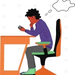black guy sits desk looks phone vector flat illust rnd754 frp23932317 - title:Home - اورچین فایل - format: - sku: - keywords:وکتور,موکاپ,افکت متنی,پروژه افترافکت p_id:63922