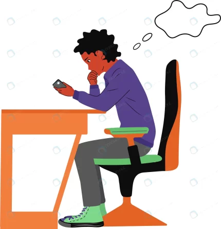 black guy sits desk looks phone vector flat illust rnd754 frp23932317 - title:graphic home - اورچین فایل - format: - sku: - keywords: p_id:353984