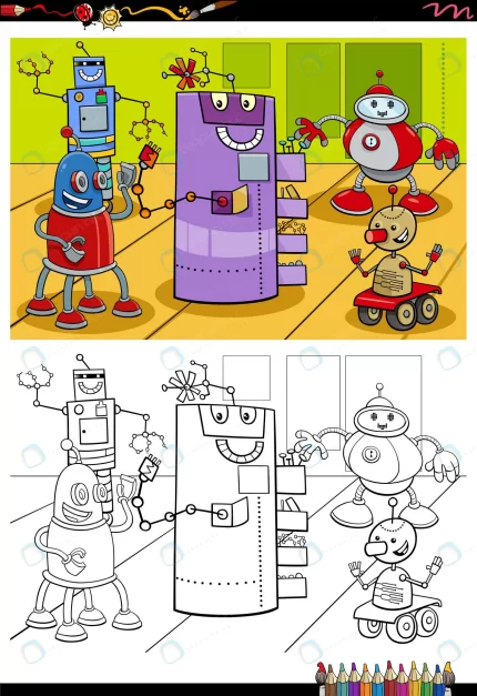 cartoon robot characters coloring book page crcc crcc2f3c390 size4.42mb - title:graphic home - اورچین فایل - format: - sku: - keywords: p_id:353984