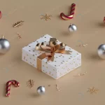 christmas gift box with christmas balls 3d render crc200b782f size1.23mb 3840x2160 - title:Home - اورچین فایل - format: - sku: - keywords:وکتور,موکاپ,افکت متنی,پروژه افترافکت p_id:63922