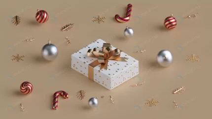 christmas gift box with christmas balls 3d render crc200b782f size1.23mb 3840x2160 - title:graphic home - اورچین فایل - format: - sku: - keywords: p_id:353984