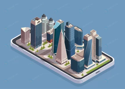 city skyscrapers isometric concept with phone bod crcff7d350e size4.25mb - title:graphic home - اورچین فایل - format: - sku: - keywords: p_id:353984