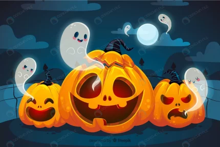 curved pumpkins ghosts halloween background crc1158206c size5.06mb - title:graphic home - اورچین فایل - format: - sku: - keywords: p_id:353984