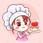 cute bakery chef girl holding cake smiling c - title:Home - اورچین فایل - format: - sku: - keywords:وکتور,موکاپ,افکت متنی,پروژه افترافکت p_id:63922