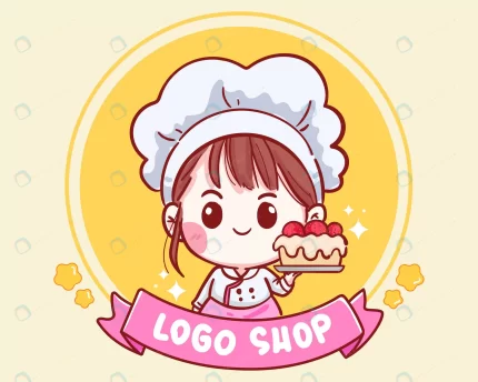 cute bakery chef girl smiling cartoon art ho - title:graphic home - اورچین فایل - format: - sku: - keywords: p_id:353984