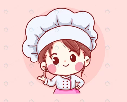 cute bakery chef girl welcome smiling cartoo - title:graphic home - اورچین فایل - format: - sku: - keywords: p_id:353984