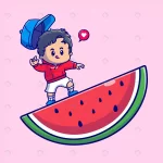 - cute boy watermelon cartoon vector icon illustrat crc08b2aa97 size1.95mb - Home