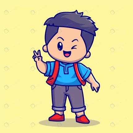 cute boy with peace sign cartoon vector icon illu crc8e257503 size1.14mb - title:graphic home - اورچین فایل - format: - sku: - keywords: p_id:353984