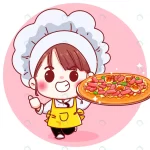cute chef holding pizza cartoon illustration - title:Home - اورچین فایل - format: - sku: - keywords:وکتور,موکاپ,افکت متنی,پروژه افترافکت p_id:63922