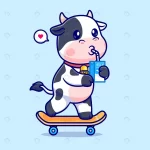 - cute cow drinking milk skateboard cartoon vector crc848d008c size1.68mb - Home