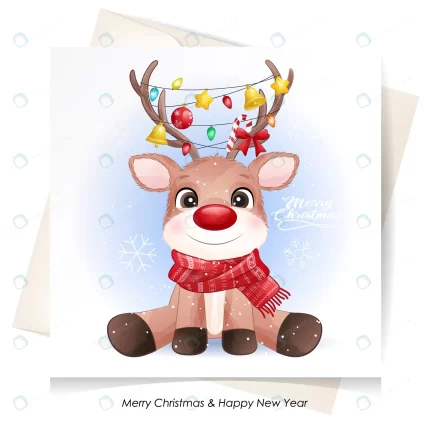 cute deer christmas with watercolor card crcdd17388b size8.26mb - title:graphic home - اورچین فایل - format: - sku: - keywords: p_id:353984