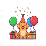 - cute dog birthday with gifts balloons cartoon illu rnd989 frp9241105 - Home