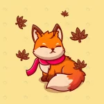 - cute fox sitting with scarf autumn cartoon icon i crc6bced779 size1.25mb - Home