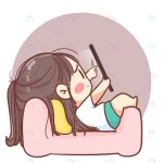 - cute girl lying sofa with tablet cartoon illustra crc5dc0aac0 size2.65mb - Home