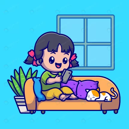 cute girl playing phone with cat sofa cartoon vec crc8d1dde8b size1.33mb - title:graphic home - اورچین فایل - format: - sku: - keywords: p_id:353984