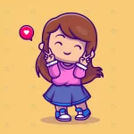 - cute girl with peace sign cartoon vector icon ill crca7882155 size1.18mb 1 - Home