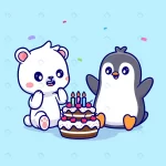 - cute polar bear penguin with birthday cake cartoon rnd878 frp27527274 - Home