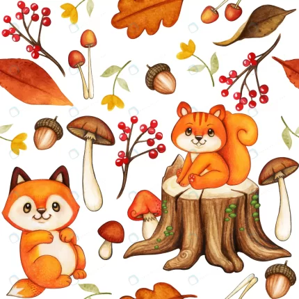 cute watercolor woodland pattern with squirrel fox rnd927 frp9451688 - title:graphic home - اورچین فایل - format: - sku: - keywords: p_id:353984
