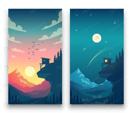 day night flat vector mountain landscape with moon rnd235 frp4955489 - title:graphic home - اورچین فایل - format: - sku: - keywords: p_id:353984