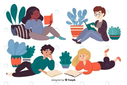 different young people reading together illustrat crc5a88f404 size2.74mb - title:graphic home - اورچین فایل - format: - sku: - keywords: p_id:353984