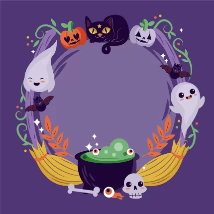drawn halloween frame with cats ghosts - title:graphic home - اورچین فایل - format: - sku: - keywords: p_id:353984