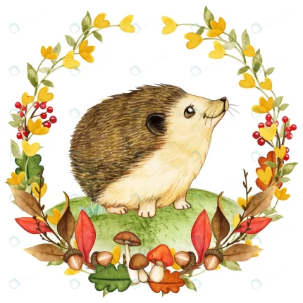 elegant watercolor hedgehog fall woodland wreath rnd346 frp9451654 - title:graphic home - اورچین فایل - format: - sku: - keywords: p_id:353984
