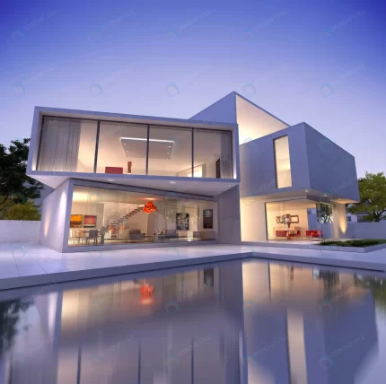 external view contemporary house with pool dusk crc3be478f5 size6.28mb 4000x3980 - title:graphic home - اورچین فایل - format: - sku: - keywords: p_id:353984