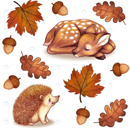 fall watercolor leaves fawn hedgehog acorn collect rnd355 frp5476887 - title:graphic home - اورچین فایل - format: - sku: - keywords: p_id:353984