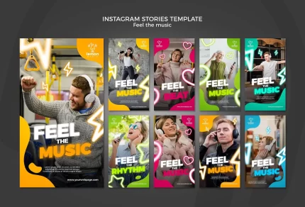 feel the music concept instagram stories template - title:graphic home - اورچین فایل - format: - sku: - keywords: p_id:353984