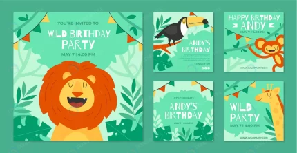 flat design jungle birthday party instagram posts rnd971 frp23667862 - title:graphic home - اورچین فایل - format: - sku: - keywords: p_id:353984