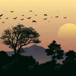 forest sunset landscape with flying birds rnd887 frp6418802 - title:Home - اورچین فایل - format: - sku: - keywords:وکتور,موکاپ,افکت متنی,پروژه افترافکت p_id:63922