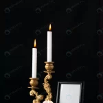 front view burning candles with picture frame dar crc7ef56a67 size8.63mb 3737x5600 - title:Home - اورچین فایل - format: - sku: - keywords:وکتور,موکاپ,افکت متنی,پروژه افترافکت p_id:63922