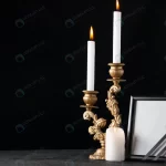 front view burning candles with picture frame dar crcc9615196 size9.01mb 5600x3737 - title:Home - اورچین فایل - format: - sku: - keywords:وکتور,موکاپ,افکت متنی,پروژه افترافکت p_id:63922