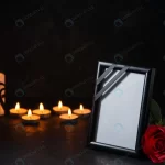 front view burning candles with picture frame dar crccd4610e7 size7.67mb 5600x3737 - title:Home - اورچین فایل - format: - sku: - keywords:وکتور,موکاپ,افکت متنی,پروژه افترافکت p_id:63922