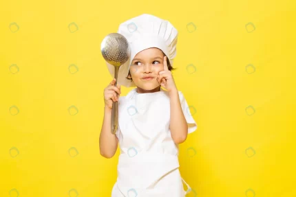 front view cute little kid white cook suit white crc21d05859 size8.40mb 5472x3648 - title:graphic home - اورچین فایل - format: - sku: - keywords: p_id:353984