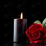 front view dark candle with red rose dark surface crcd62a3a11 size8.02mb 5600x3737 - title:Home - اورچین فایل - format: - sku: - keywords:وکتور,موکاپ,افکت متنی,پروژه افترافکت p_id:63922