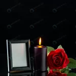 front view dark candle with red rose picture fram crc019a081c size8.82mb 5600x3737 - title:Home - اورچین فایل - format: - sku: - keywords:وکتور,موکاپ,افکت متنی,پروژه افترافکت p_id:63922
