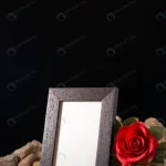 front view empty picture frame with red flower st crc23693122 size10.05mb 3737x5600 - title:Home - اورچین فایل - format: - sku: - keywords:وکتور,موکاپ,افکت متنی,پروژه افترافکت p_id:63922