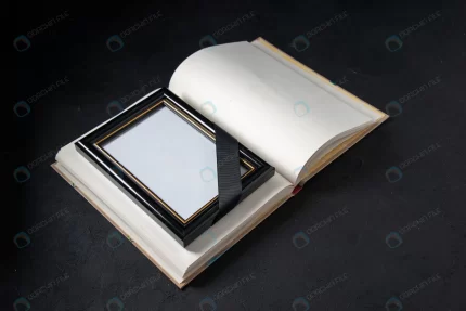 front view open book with picture frame black crcb65452bf size10.81mb 5600x3737 - title:graphic home - اورچین فایل - format: - sku: - keywords: p_id:353984