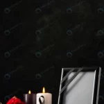front view picture frame with candles black crce9f1b402 size6.30mb 3737x5600 - title:Home - اورچین فایل - format: - sku: - keywords:وکتور,موکاپ,افکت متنی,پروژه افترافکت p_id:63922