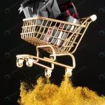 gifts golden shopping cart with golden glitter crc47f96500 size1.19mb 2385x3578 - title:Home - اورچین فایل - format: - sku: - keywords:وکتور,موکاپ,افکت متنی,پروژه افترافکت p_id:63922